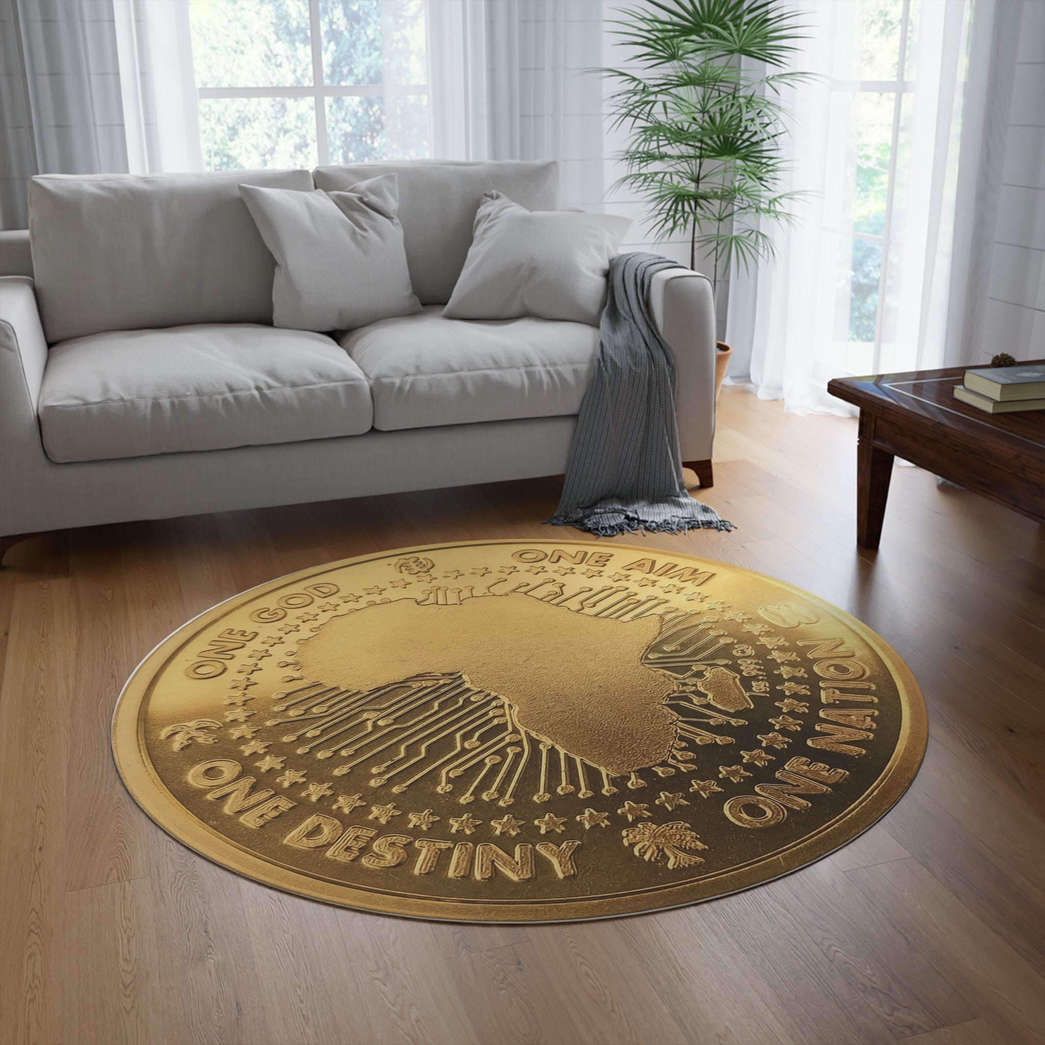Future of the Motherland Gold Area Rug